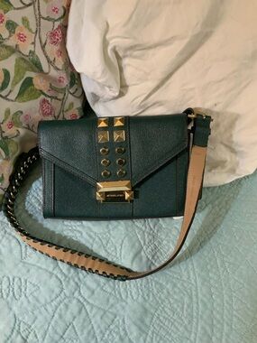 Michael Kors Forest Green Whitney Leather Studded Crossbody